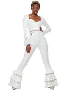 Decades Costumes: 70s Glam White Bell-Bottom Deluxe Costume for Adults