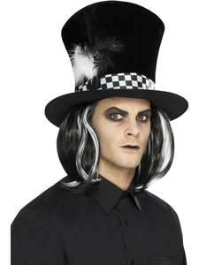 25 And Under: Dark Tea Party Top Hat with Hair for Adults