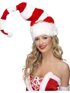 Costumes Starting With S: Striped Red & White Santa Hat for Adults