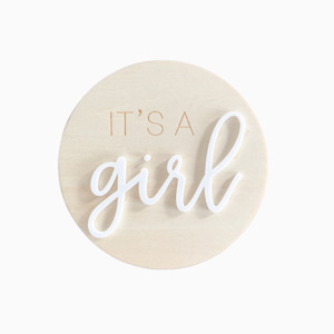 New Arrivals: 'It's A Girl' Wooden Baby Gender Announcement Disc
