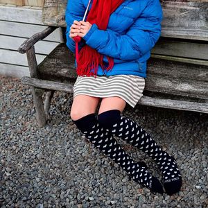 Knee High Merino Socks Hearts, Stripes, Plain - Unisex