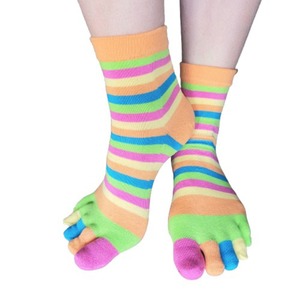 Toe Socks - Peach Stripe, Women's shoe size 3-9