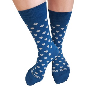 Merino Wool Heart Dress Socks - Mid Blue