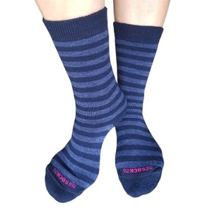 Full Cushion Merino Sock Navy with Denim Stripe - Womens