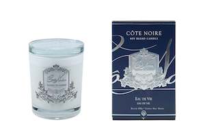 ** CLEARANCE ** Cote Noire 450g Candle - White Vessel with Silver Badge - Eau De Vie