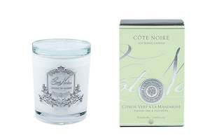 180 G: Cote Noire 185 Candle - White Vessel with Silver Badge - Persian Lime & Tangerine