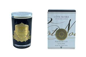 Cote Noire 75g Candle  - Dark Vessel with Gold Badge - Lily Flower