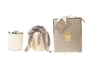 Cote Noire Blonde Vanilla scented Herringbone Candle with Scarf - Cream & Gold -&hellip;
