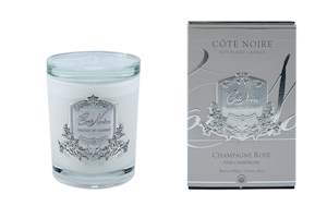 Cote Noire 450g Candle - White Vessel with Silver Badge - Pink Champagne