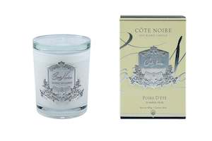 ** CLEARANCE ** Cote Noire 450g Candle - White Vessel with Silver Badge - Summer Pear