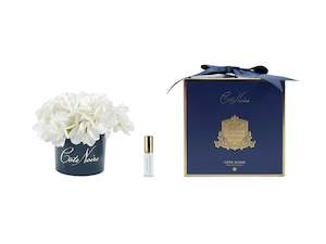 ** CLEARANCE ** Cote Noire Perfumed Natural Touch Hydrangeas - Ivory White in Navy Vase