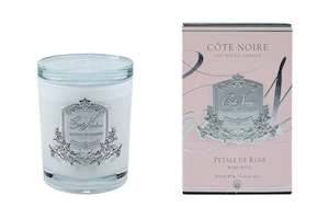 ** CLEARANCE ** Cote Noire 450g Candle - White Vessel with Silver Badge - Rose Petal