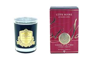 Cote Noire 185g Candle - Dark Vessel with Gold Badge - Cognac & Tobacco