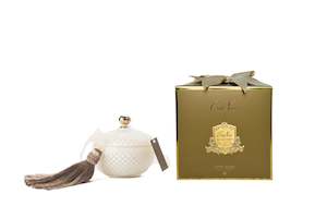Cote Noire Blonde Vanilla Vanille Blanche: Cote Noire Round Art Deco Candle - Cream & Gold - Blonde Vanilla - GML30005