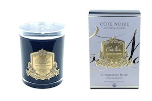 Cote Noire Pink Champagne Champagne Rose: Cote Noire 450g Candle - Dark Vessel with Gold Badge - Pink Champagne