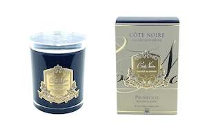 Cote Noire 450g Candle - Dark Vessel with Gold Badge - Prosecco