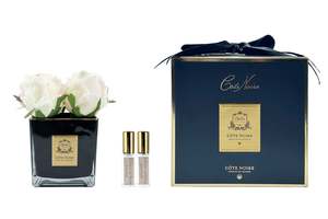 Cote Noire Couture 4 Rose Buds - Square Black Vase Gold & Pink Blush - SVB402