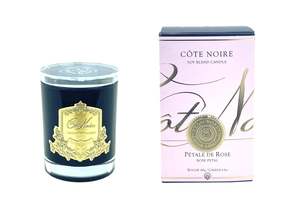 Cote Noire 185g Candle - Dark Vessel with Gold Badge - Rose Petal