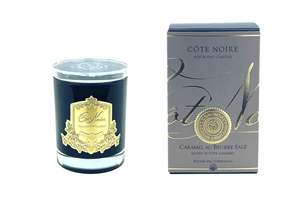 Cote Noire 185g Candle - Dark Vessel with Gold Badge - Salted Butter Caramel