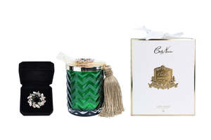 Cote Noire Autumn Spice scented Herringbone Candle - Dark Green & Gold Vessel - &hellip;