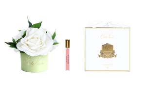 ** CLEARANCE ** Cote Noire Perfumed Natural Touch Tea Roses - White in Green Vase - LS46