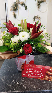 Florist Choice Red and White Box with Scorched Almond Chocolates CountryGardenFlowers