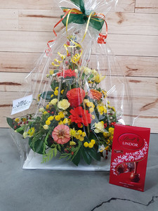 Bright Florist Choice Posy Bowl & Chocolates CountryGardenFlowers