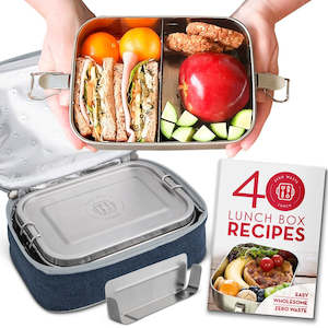 Stainless Steel Lunch Box (1200ml) Recipe Book + Cooler Bag