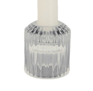 Clear Ribbed Cylinder Candle Holder
