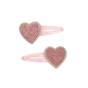 PP Pink Rhinestone Heart Hair Clips