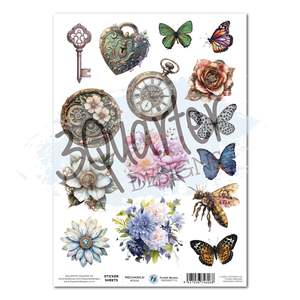 3quarter Designs: Floral Mechanica A4 Sticker Sheet