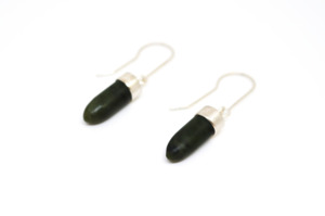 Jade Form: Popoto (The Short of it) Dark New Zealand Jade & Sterling Silver Earrings