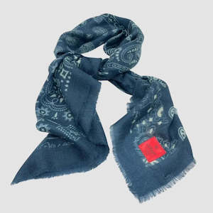 7th Anniversary Wool Copper And Desk Sets: Cashmere Wool Scarf | Paisley Soft | Navy Blue