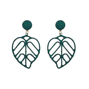 Green Monstera Leaf Outline Earrings