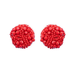 10th Anniversary Aluminium Tin And Jewellery: Red Beaded Cluster Stud Earrings