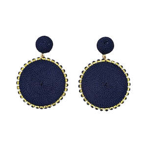 10th Anniversary Aluminium Tin And Jewellery: Royal Blue Woven Disc Crystal Outline Drop Earrings