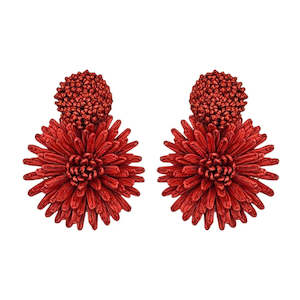 Coral Raffia Flower Spray Earrings