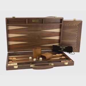 Games Puzzles: Backgammon Set with handle | Deluxe Walnut Burl 38cm