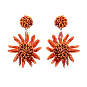 10th Anniversary Aluminium Tin And Jewellery: Orange Raffia Statement Drop Flower Earrings