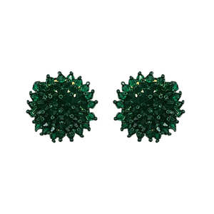 Emerald Green Glass Bead Flower Cluster Stud Earrings