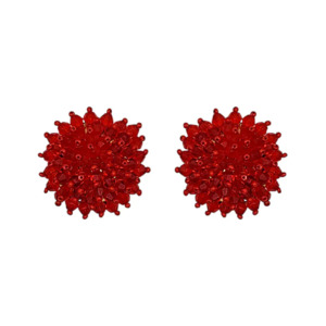 10th Anniversary Aluminium Tin And Jewellery: Red Glass Bead Flower Cluster Stud Earrings