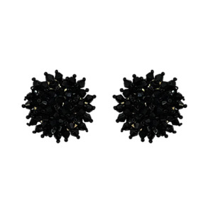 10th Anniversary Aluminium Tin And Jewellery: Black Glass Bead Flower Cluster Stud Earrings