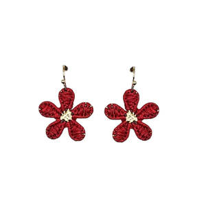 10th Anniversary Aluminium Tin And Jewellery: Red Mini Raffia Hook Flower Earrings