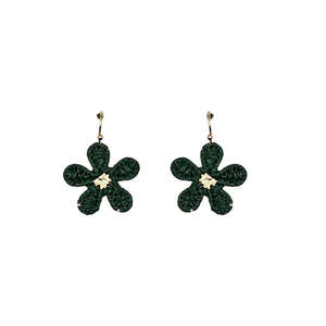 Emerald Green Mini Raffia Hook Flower Earrings