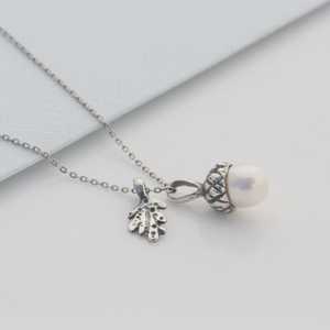 10th Anniversary Aluminium Tin And Jewellery: Louise Douglas | Mini Acorn Necklace | White Pearl