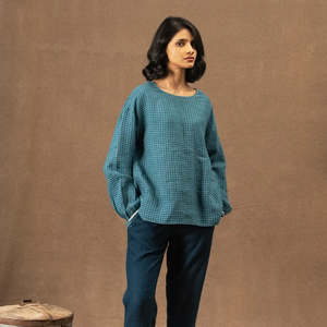 8th Anniversary Bronze And Linen Lace: Nicola Linen Check Blouse | Niagara