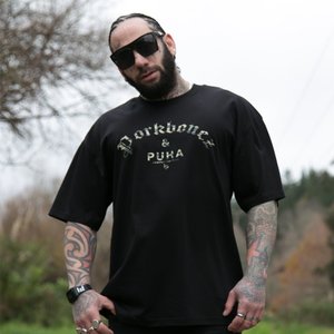 Tees: Porkbones and Puha - Black Camo
