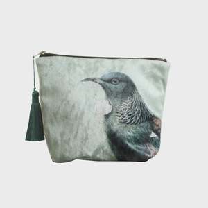 Bathroom: Hushed Green Tui Velvet Cosmetic Bag
