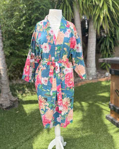 Bathroom: Fleur Kimono Robe - Bluestone