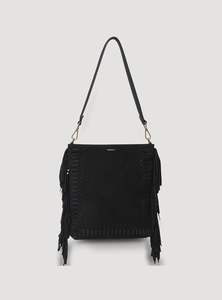 Bags Wallets: Claudette Shoulder Bag - Black Suede - Fringe